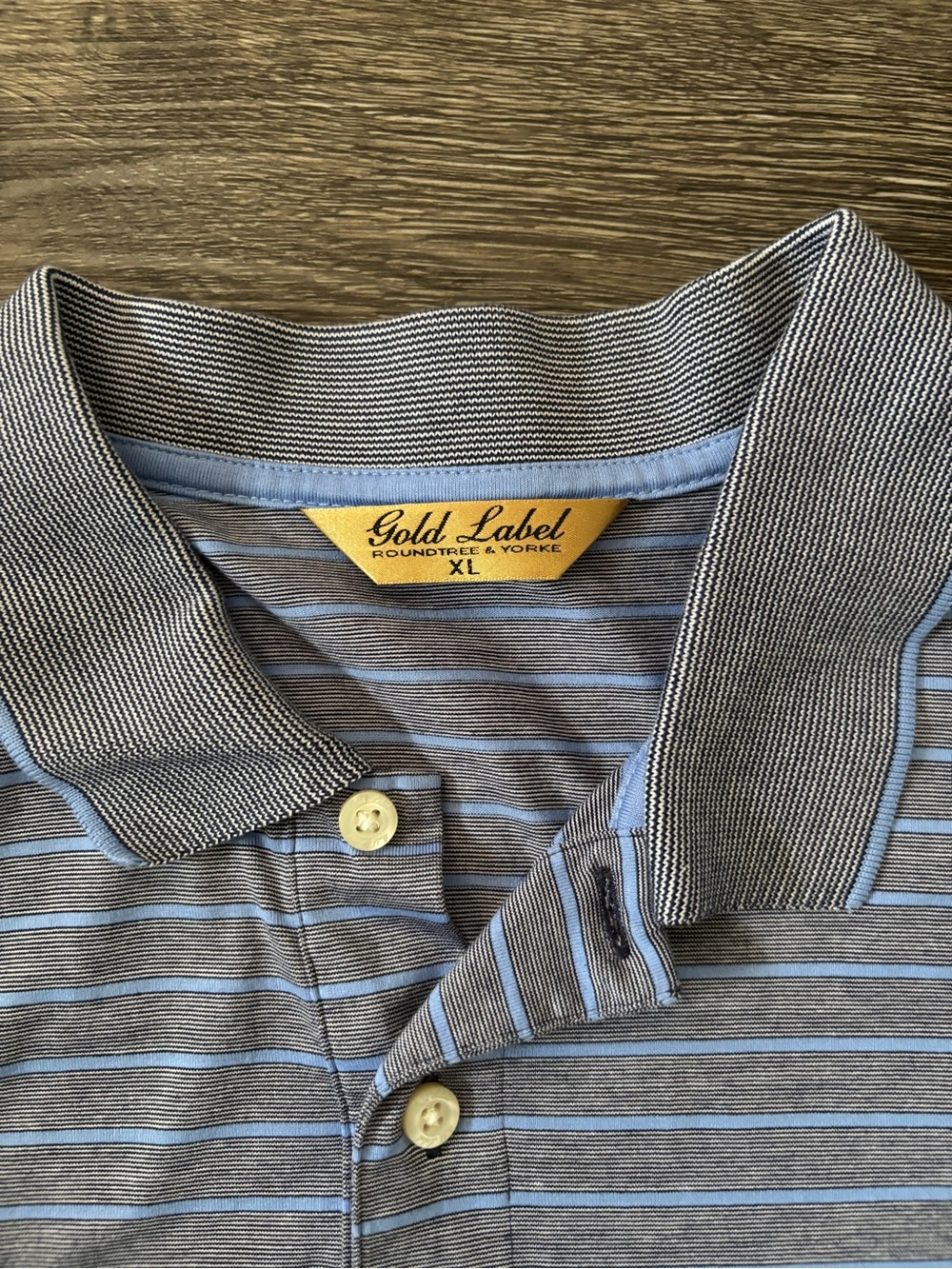Roundtree & Yorke Blue and Gray Striped Polo Shirt